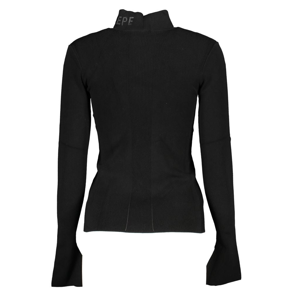 Patrizia Pepe Black Cotton Sweater - Elegant Turtleneck with Embroidery