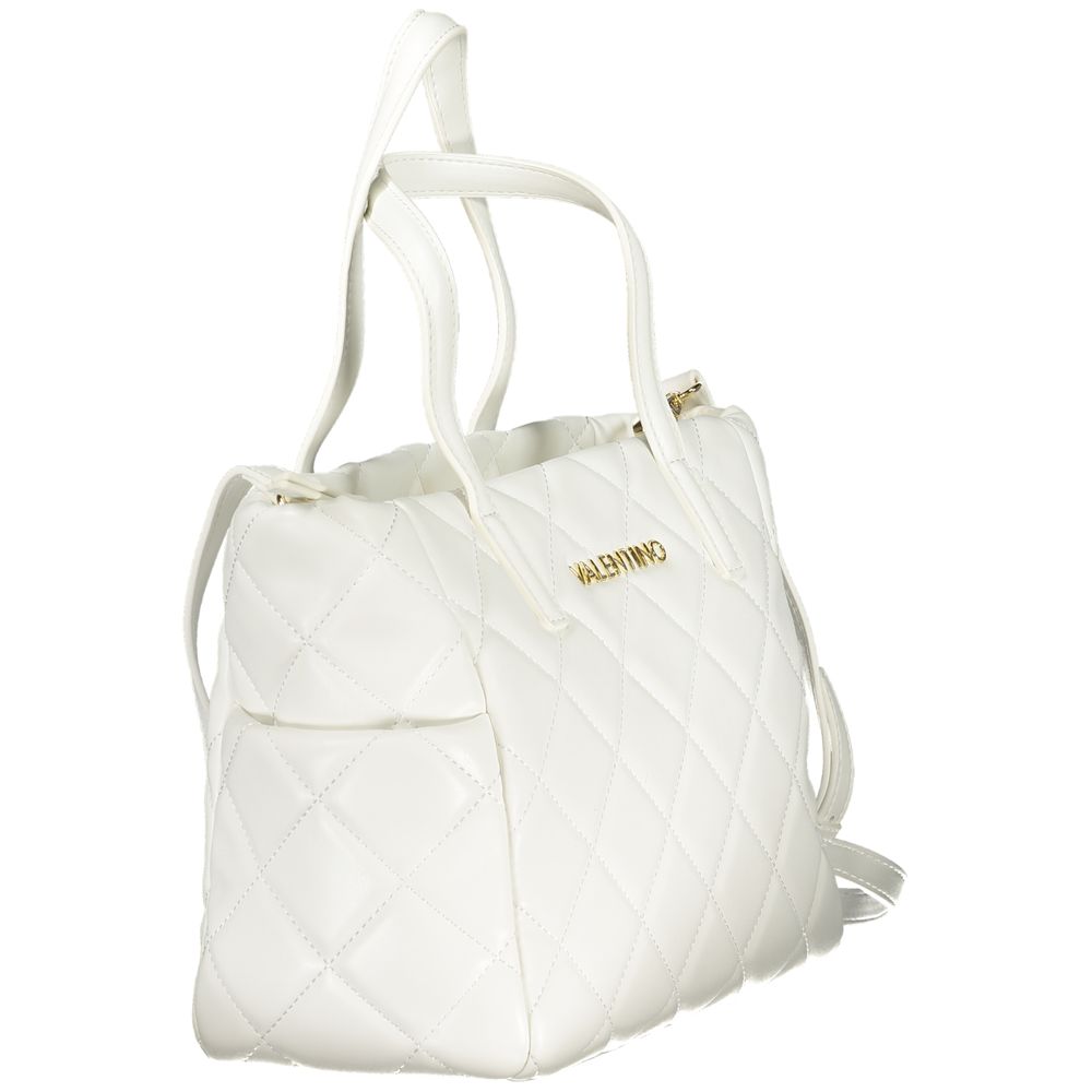 Mario Valentino White Faux Leather Handbag with Contrasting Details