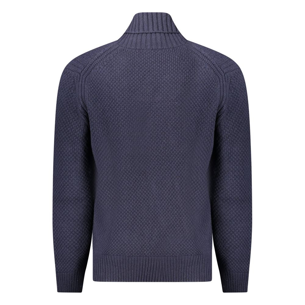 Hugo Boss Blue Wool Sweater with Contrasting Details