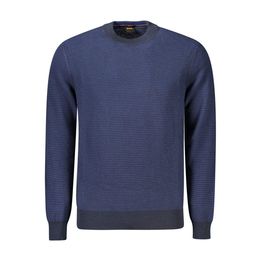 Hugo Boss Blue Cotton Sweater with Contrast Details