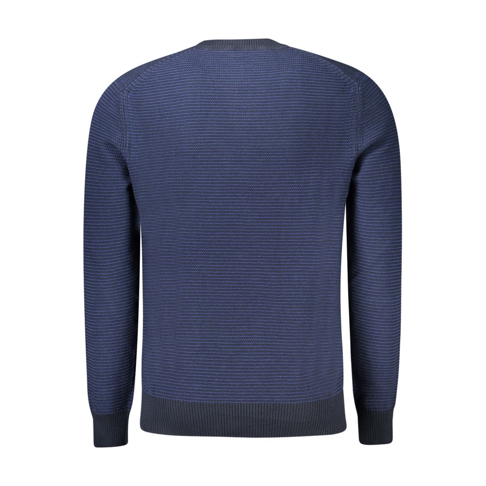 Hugo Boss Blue Cotton Sweater with Contrast Details