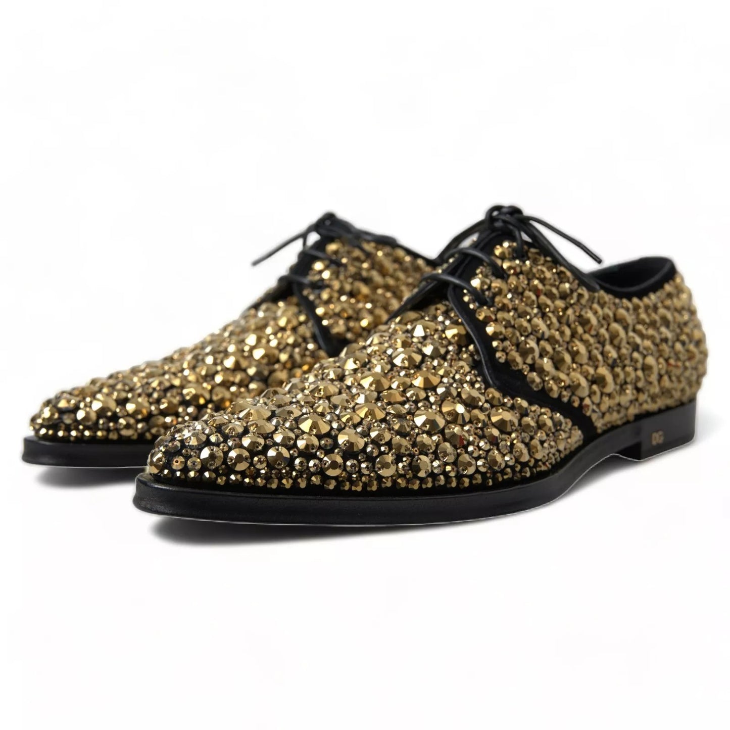 Dolce & Gabbana Black & Gold Embellished Men's Derby Shoes