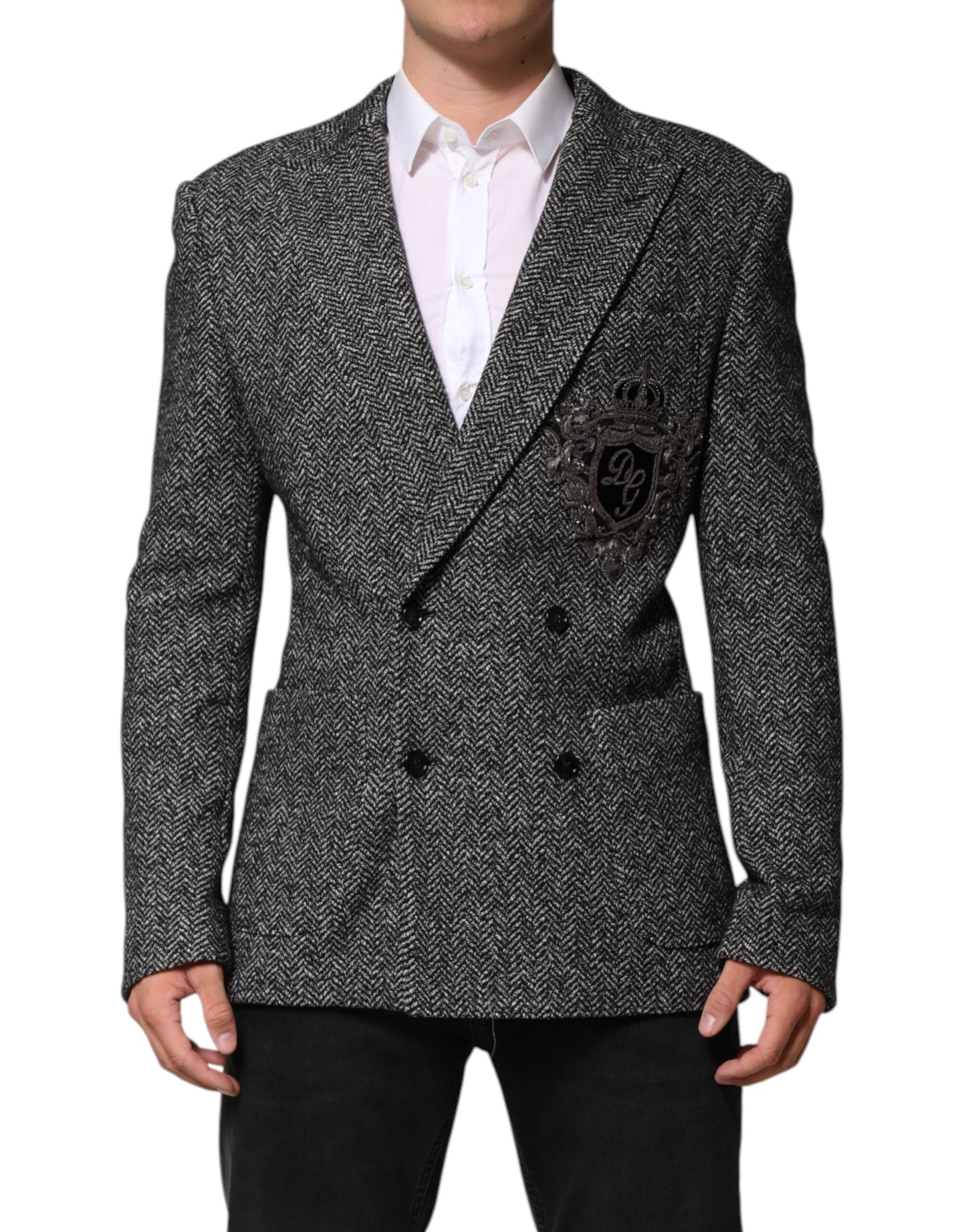 Dolce & Gabbana Black and White Double Breasted Men Suit Blazer