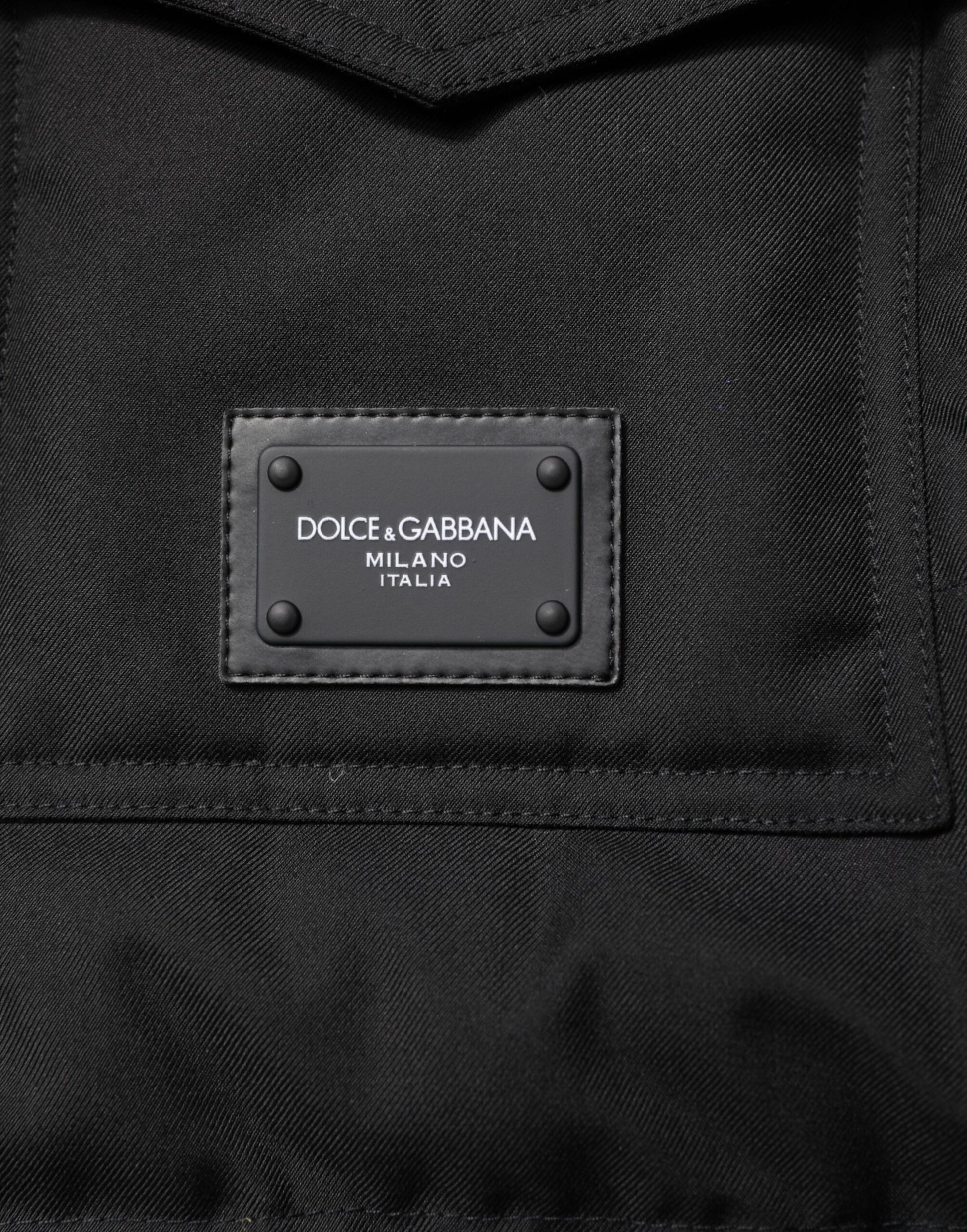 Dolce & Gabbana Black Sleeveless Parka Jacket with Logo Plaque