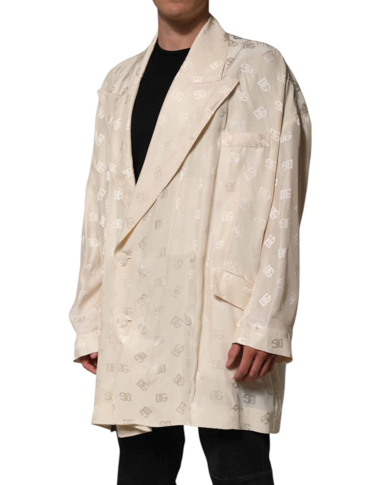 Dolce & Gabbana Beige Logo Monogram Coat Jacket