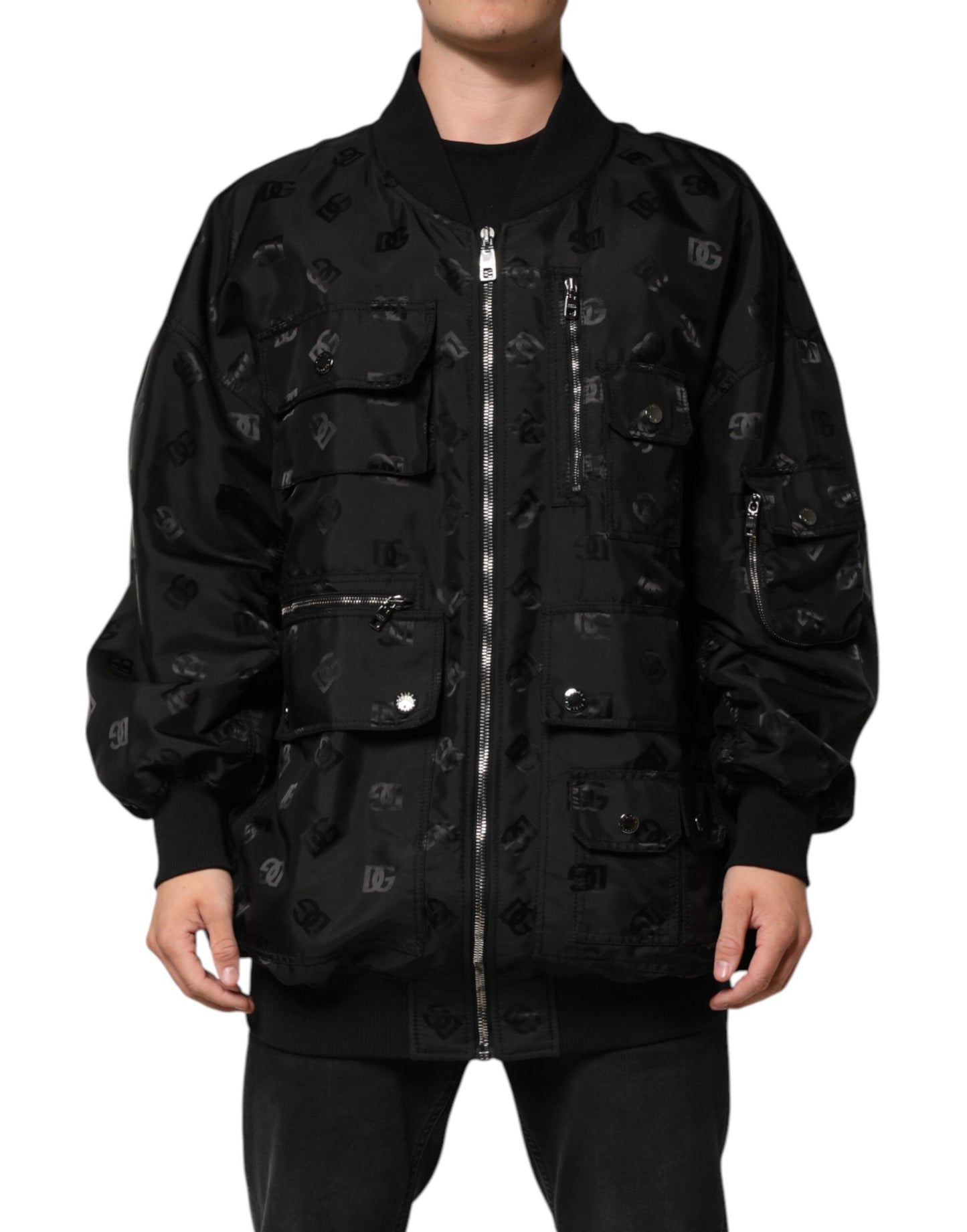 Dolce & Gabbana Black Cargo Windbreaker Logo Mania Jacket