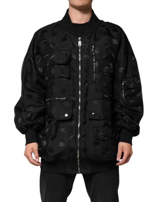Dolce & Gabbana Black Cargo Windbreaker Logo Mania Jacket