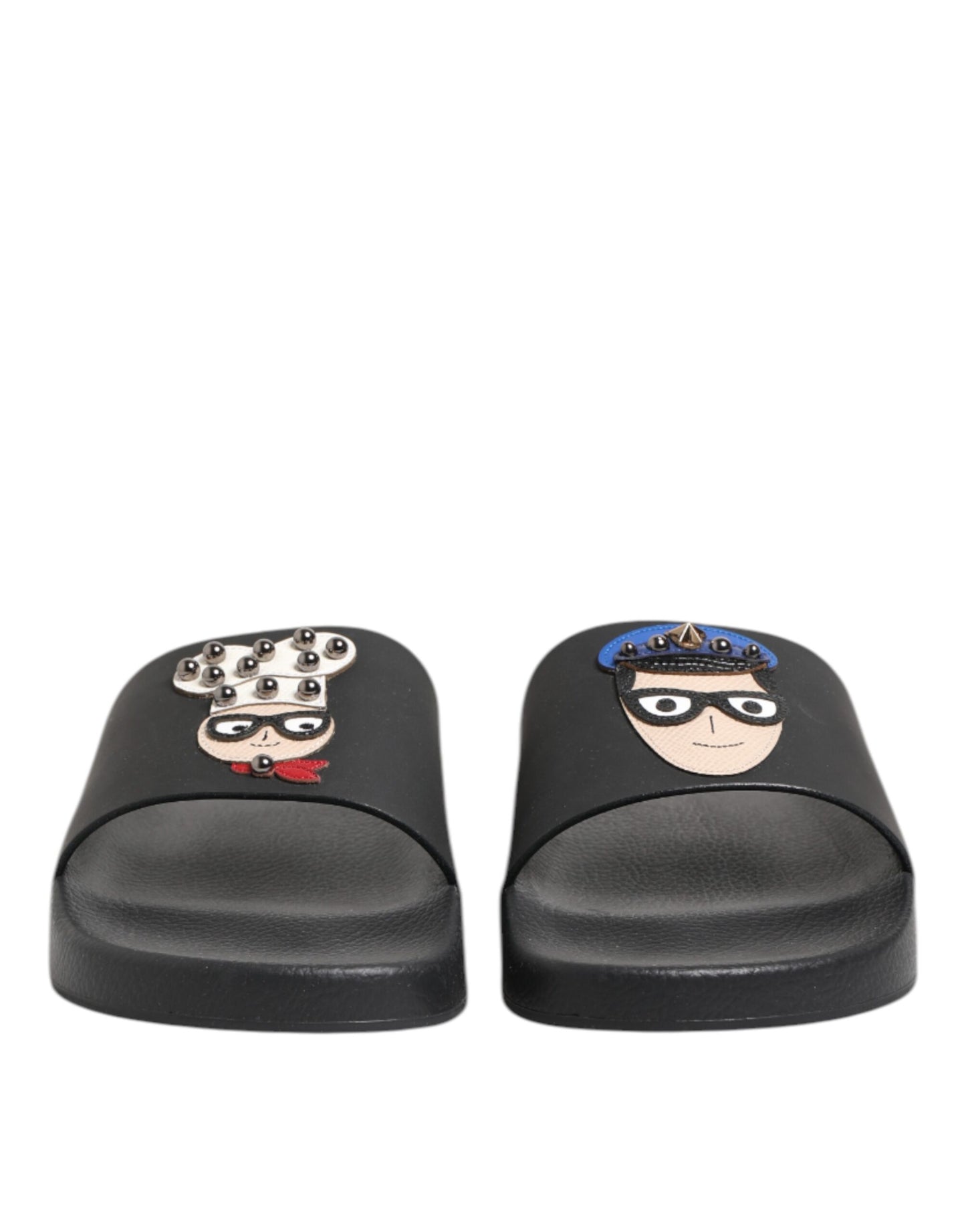 Dolce & Gabbana Black Leather Slides - Exquisite Beachwear Footwear