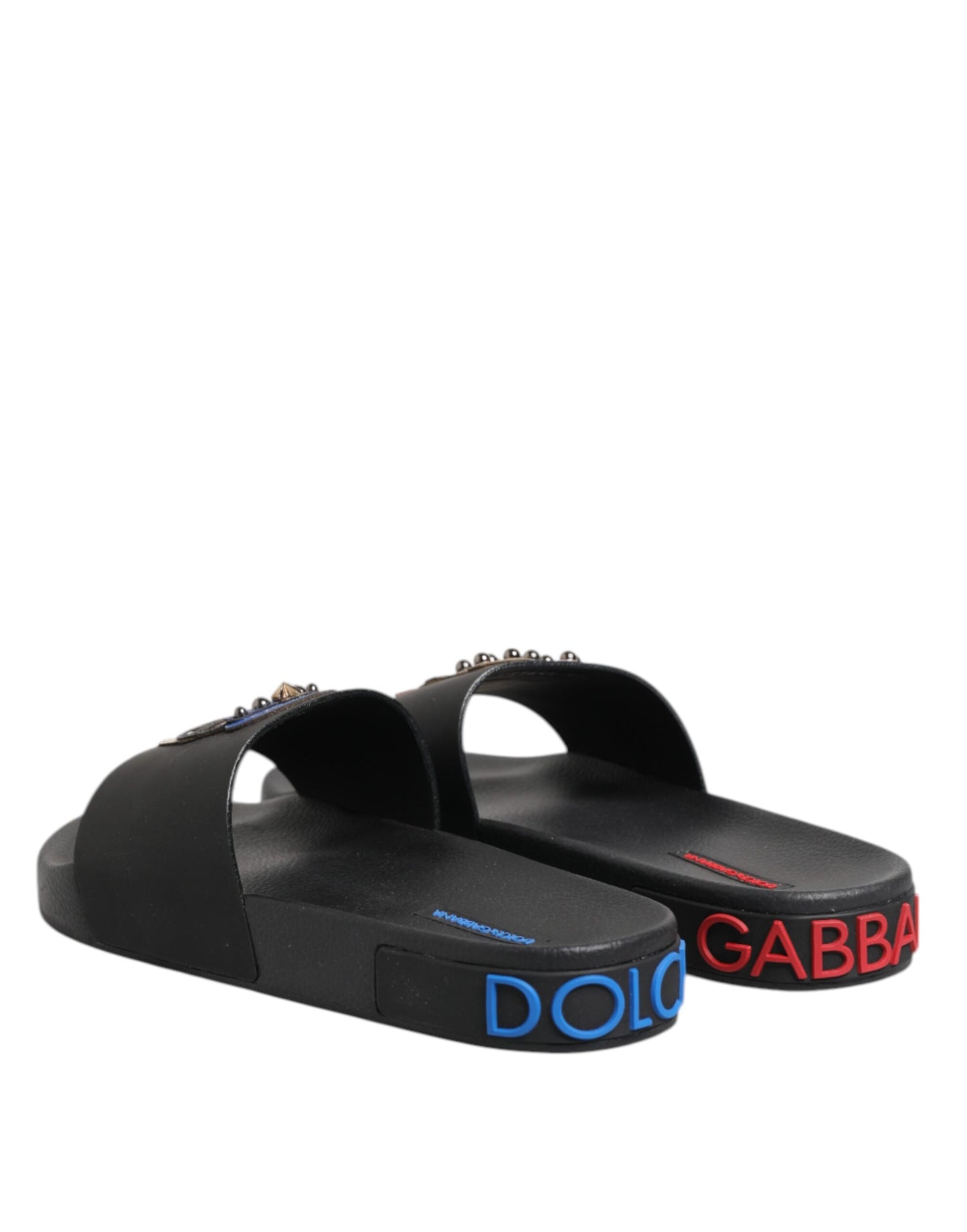 Dolce & Gabbana Black Leather Slides - Exquisite Beachwear Footwear