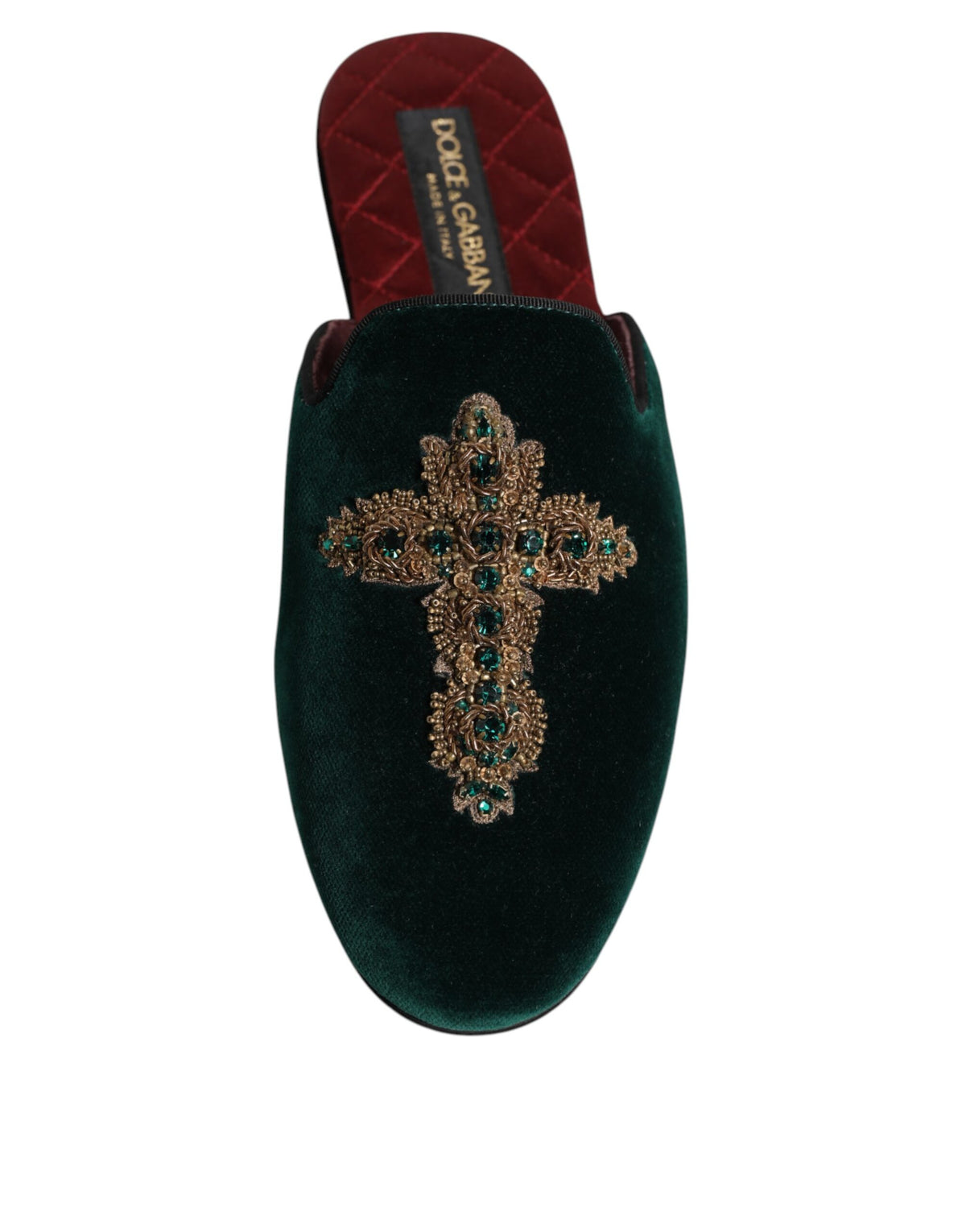 Dolce & Gabbana Green Velvet Cross Embellished Slippers for Men