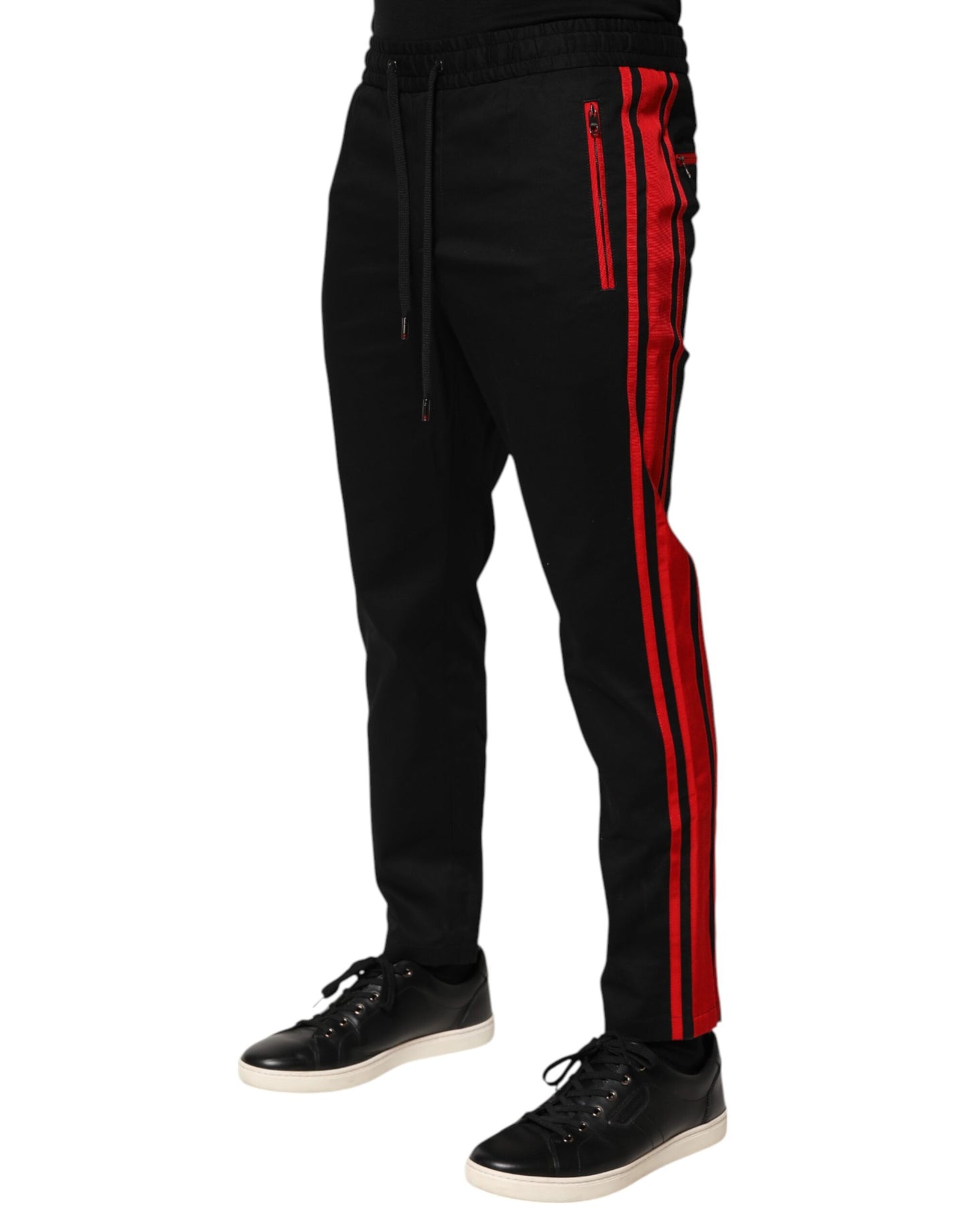 Dolce & Gabbana Red Stripe Cotton Logo Jogger Sweatpants