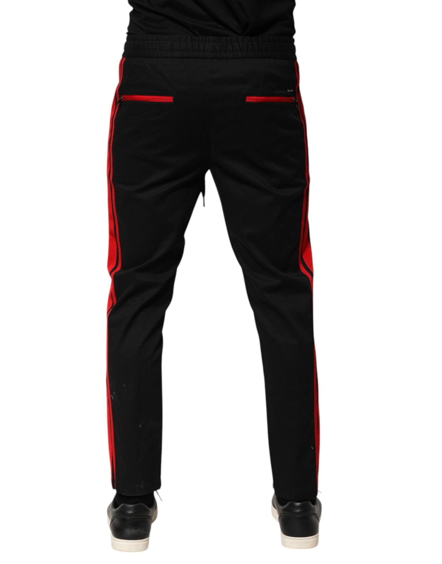 Dolce & Gabbana Red Stripe Cotton Logo Jogger Sweatpants
