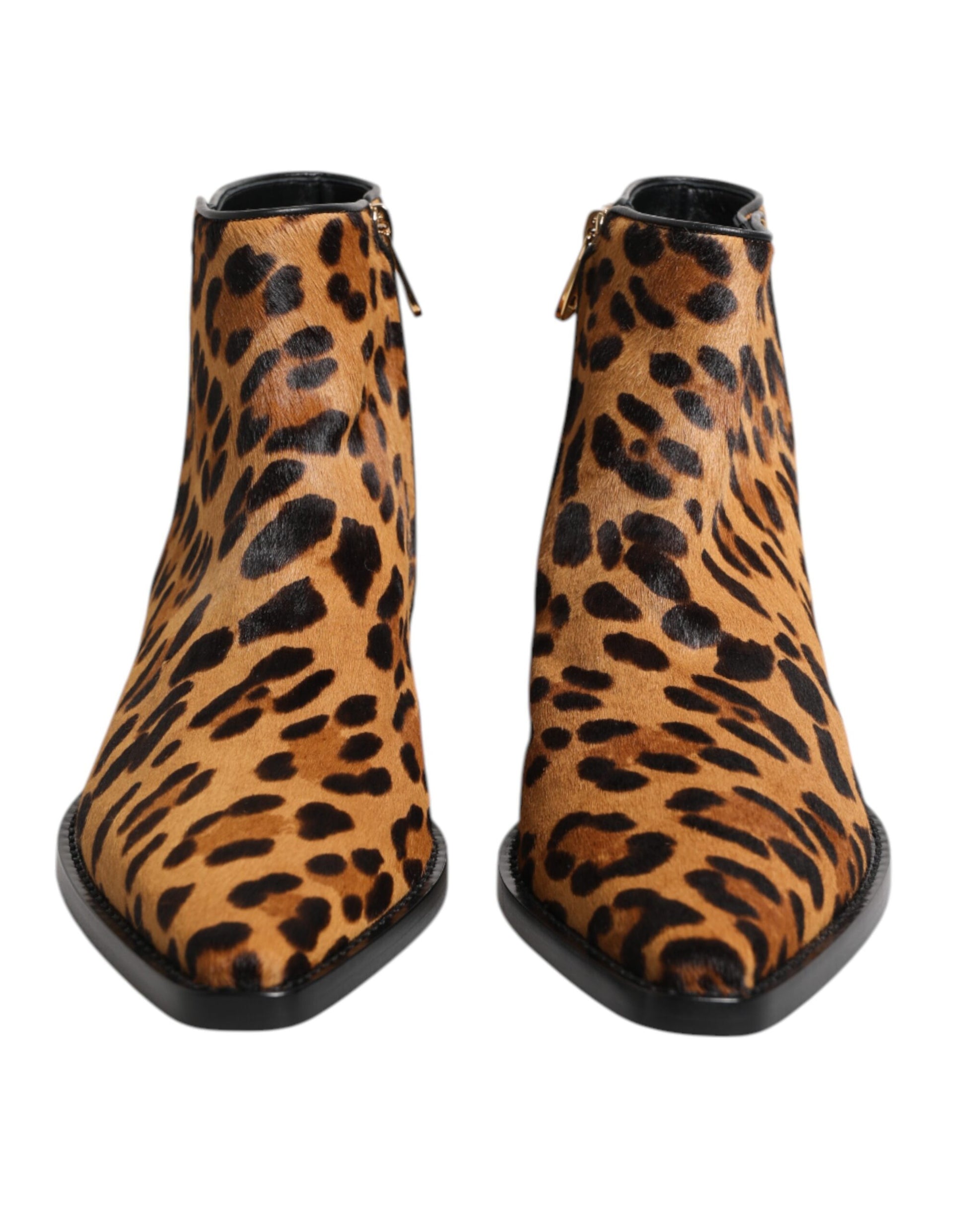 Dolce & Gabbana Brown Leopard Calf Fur Ankle Boots