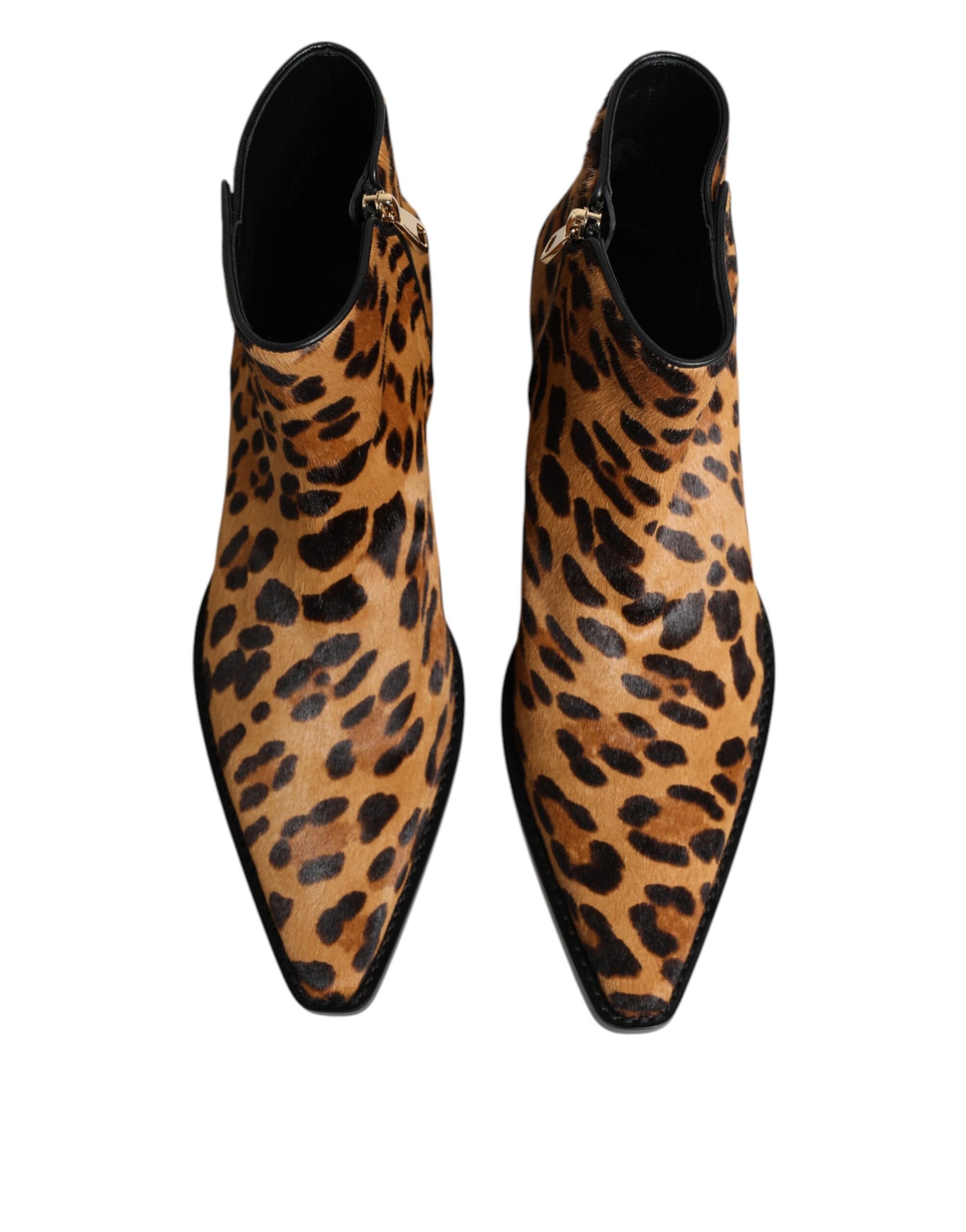 Dolce & Gabbana Brown Leopard Calf Fur Ankle Boots
