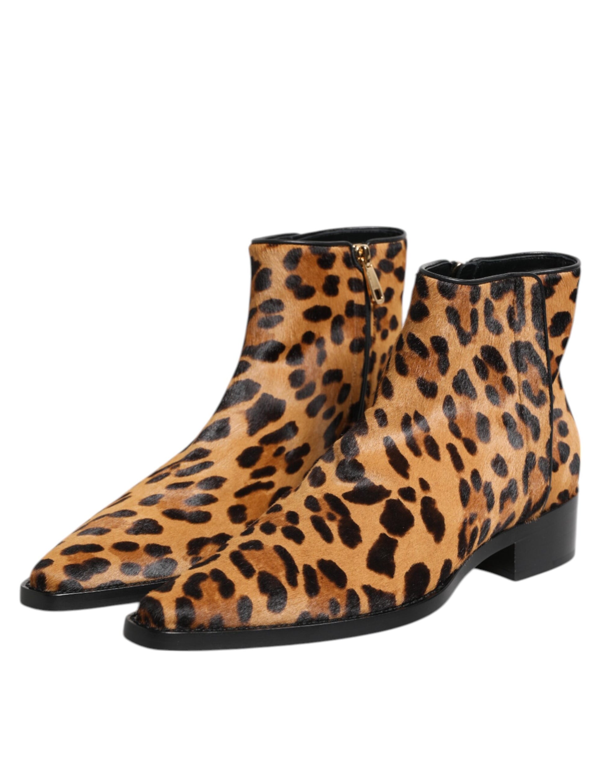 Dolce & Gabbana Brown Leopard Calf Fur Ankle Boots