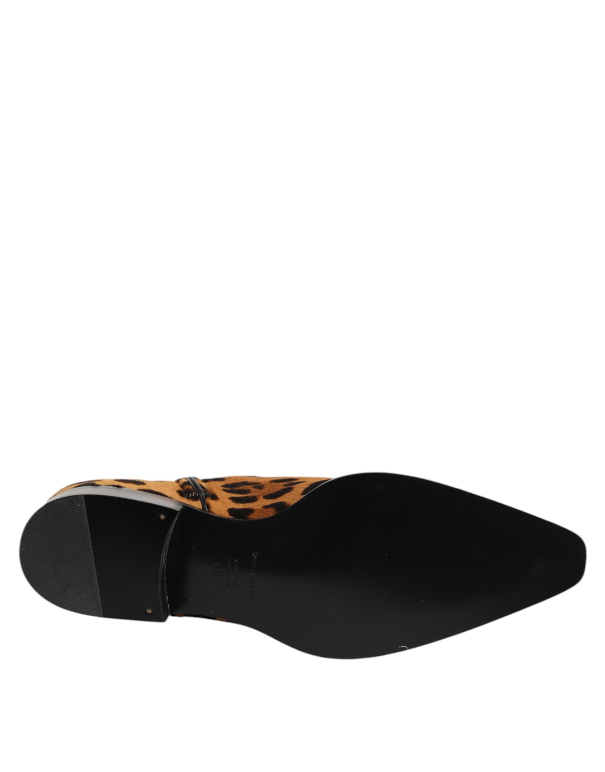Dolce & Gabbana Brown Leopard Calf Fur Ankle Boots