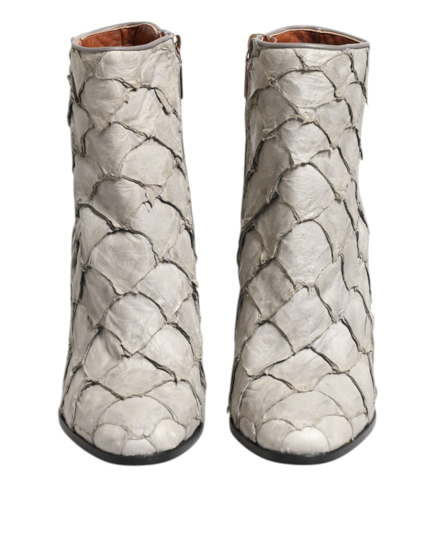 Dolce & Gabbana Off White Leather Heels Ankle Boots