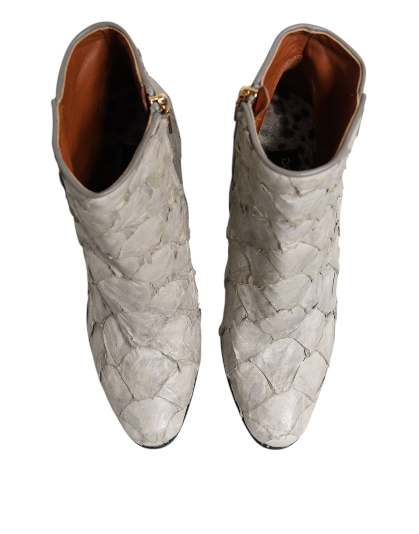 Dolce & Gabbana Off White Leather Heels Ankle Boots