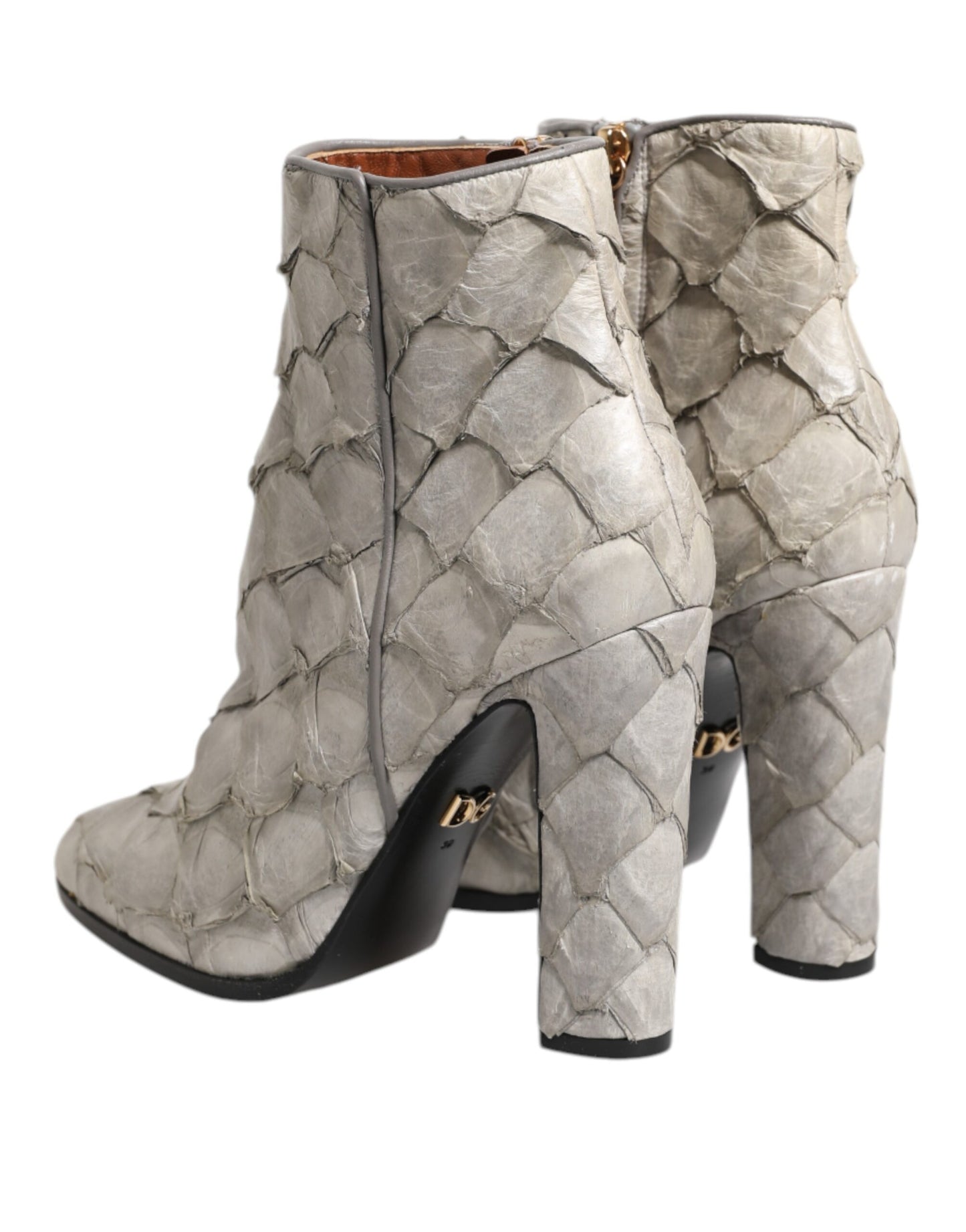 Dolce & Gabbana Off White Leather Heels Ankle Boots