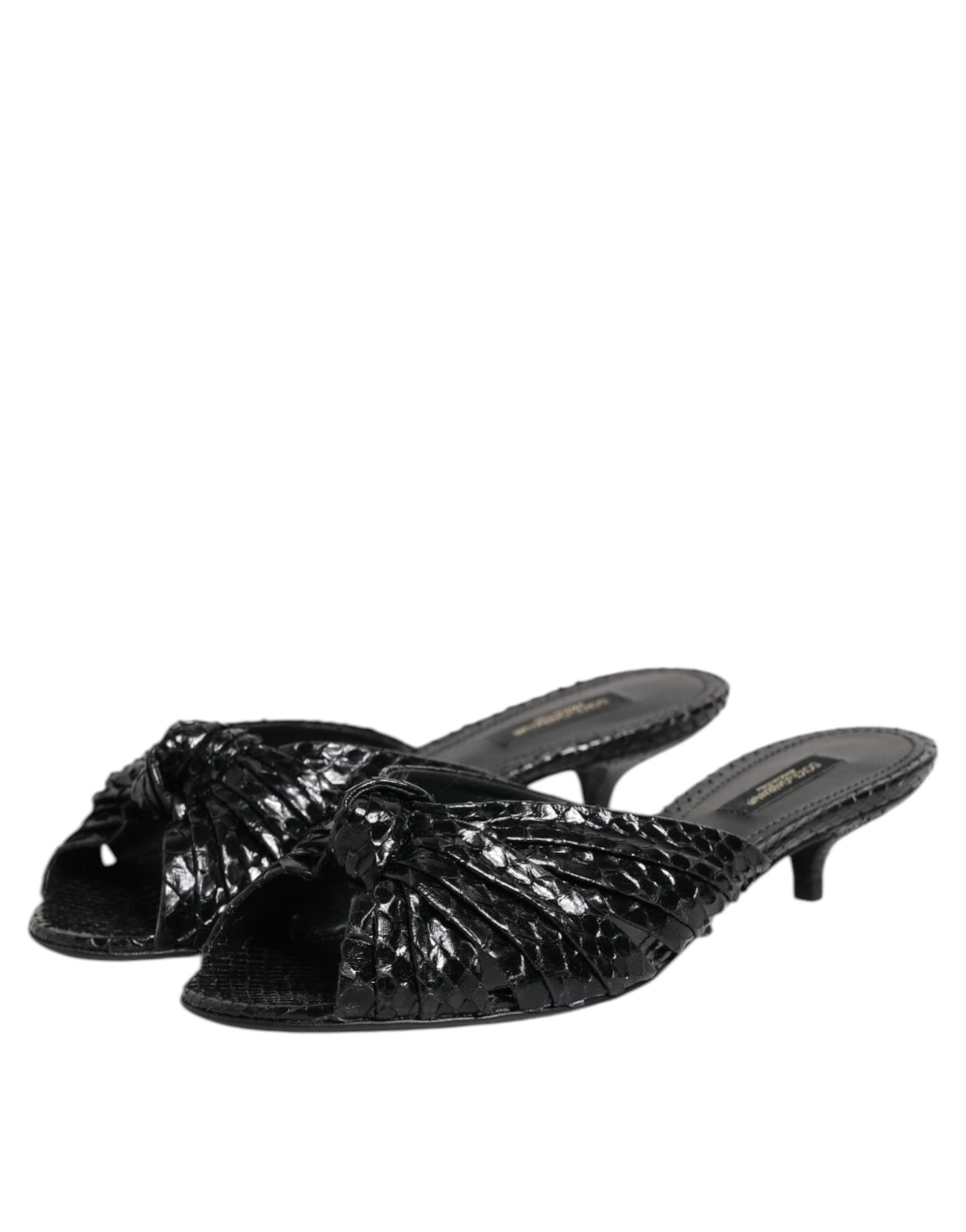 Dolce & Gabbana Black Python Leather Heels Slides