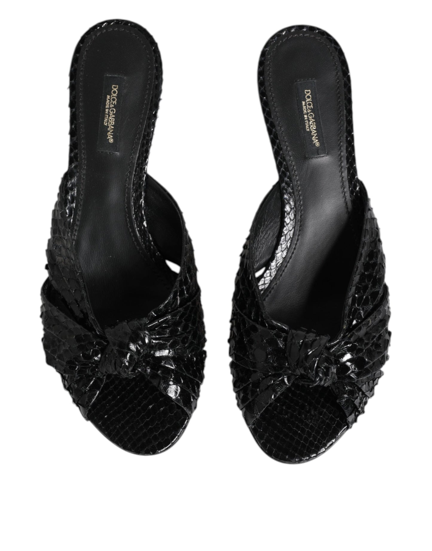 Dolce & Gabbana Black Python Leather Heels Slides Sandals