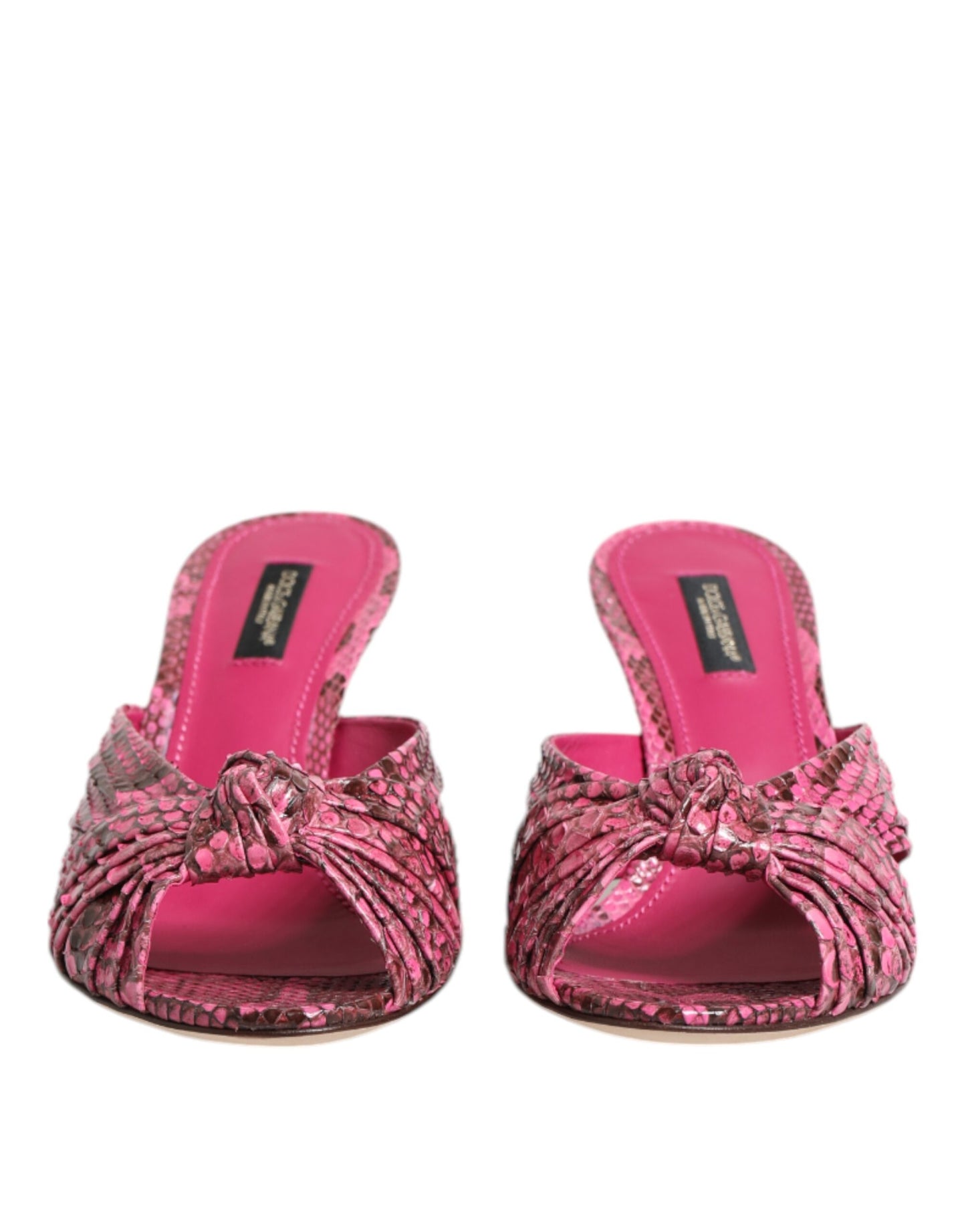 Dolce & Gabbana Pink Python Leather Heels Slides Sandals