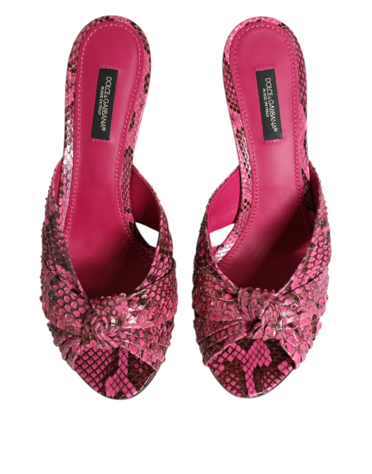 Dolce & Gabbana Pink Python Leather Heels Slides Sandals