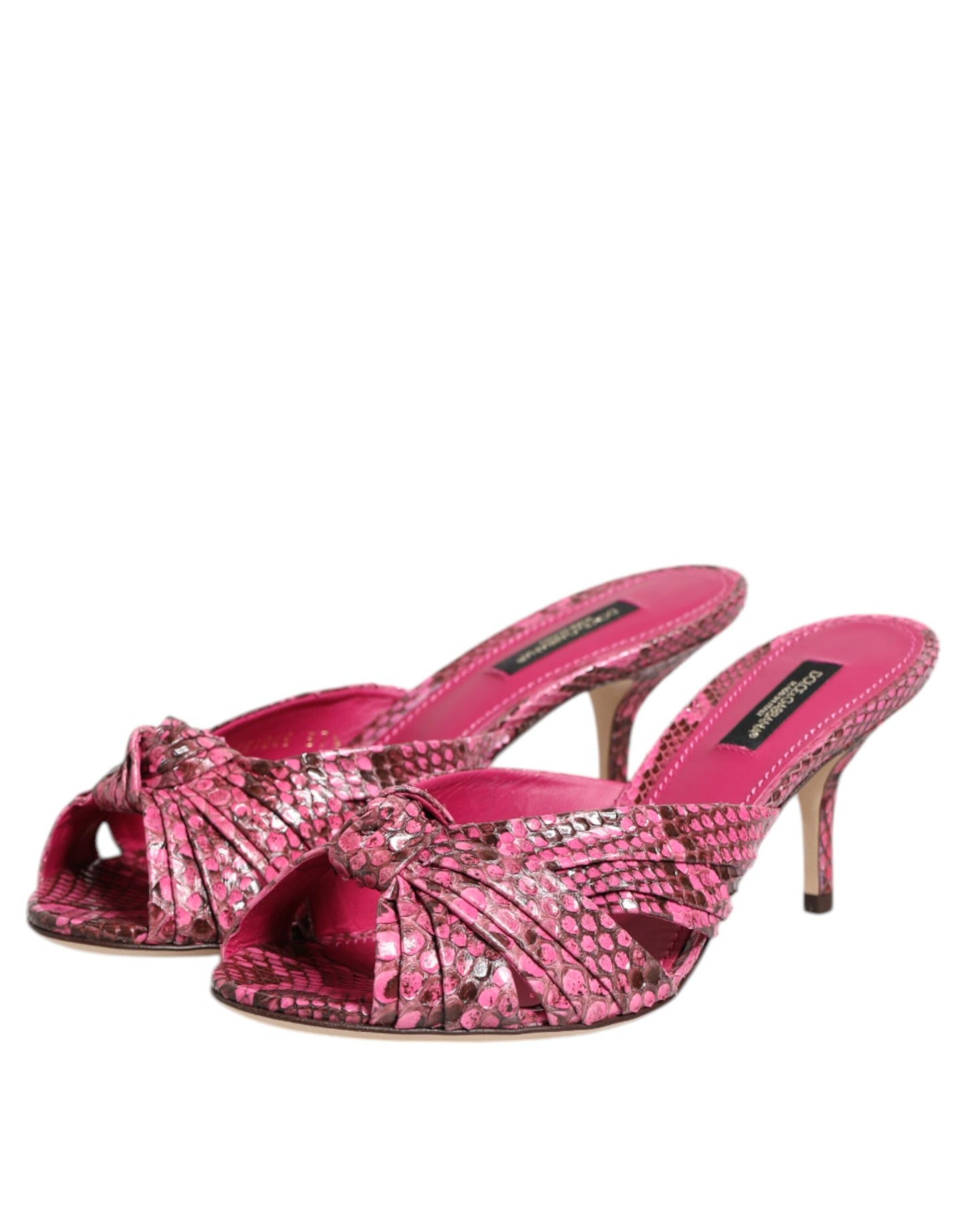 Dolce & Gabbana Pink Python Leather Heels Slides Sandals