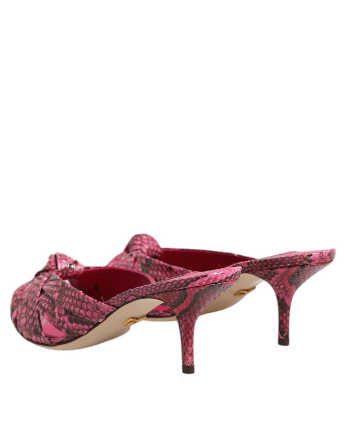 Dolce & Gabbana Pink Python Leather Heels Slides Sandals
