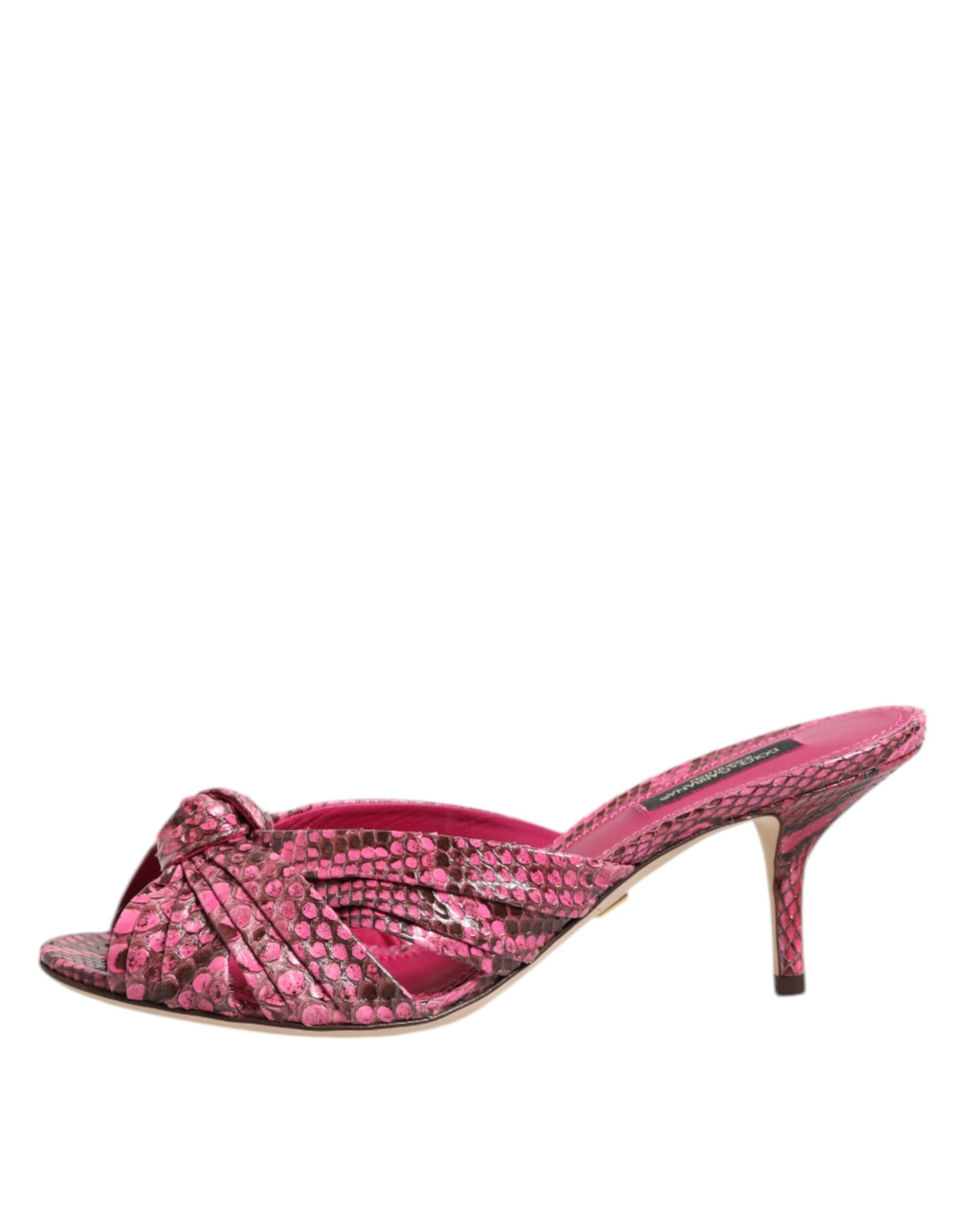 Dolce & Gabbana Pink Python Leather Heels Slides Sandals