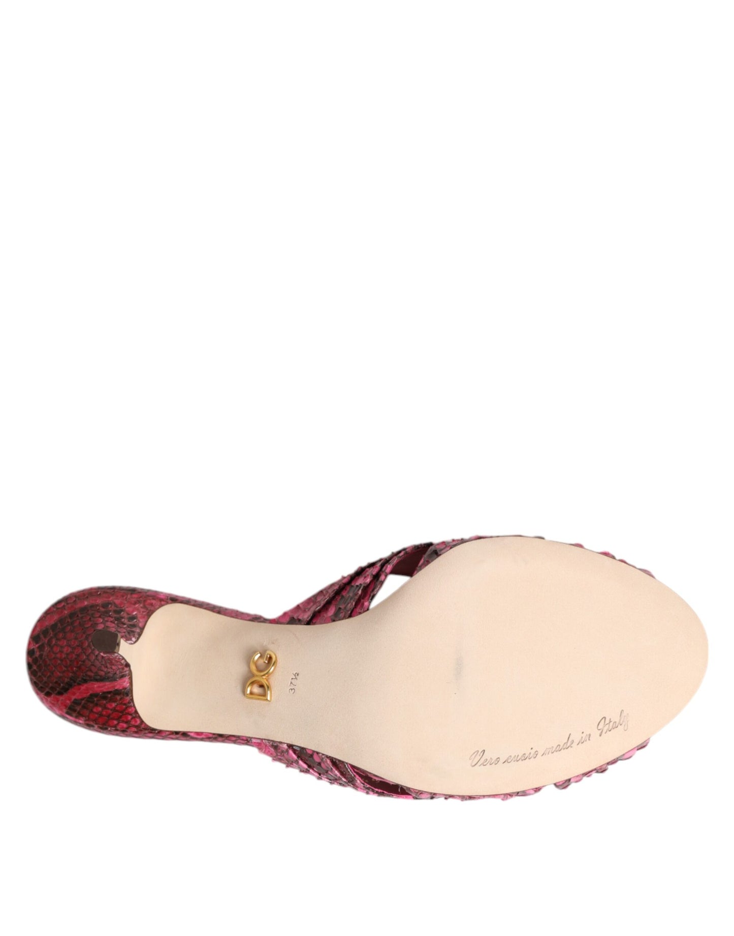 Dolce & Gabbana Pink Python Leather Heels Slides Sandals