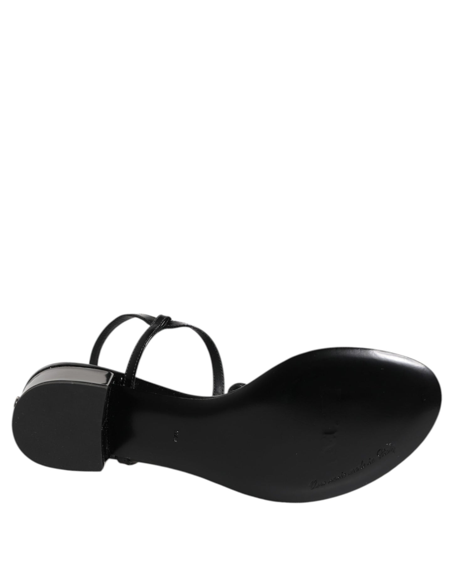 Dolce & Gabbana Black Leather Crystal Ankle Strap Sandals