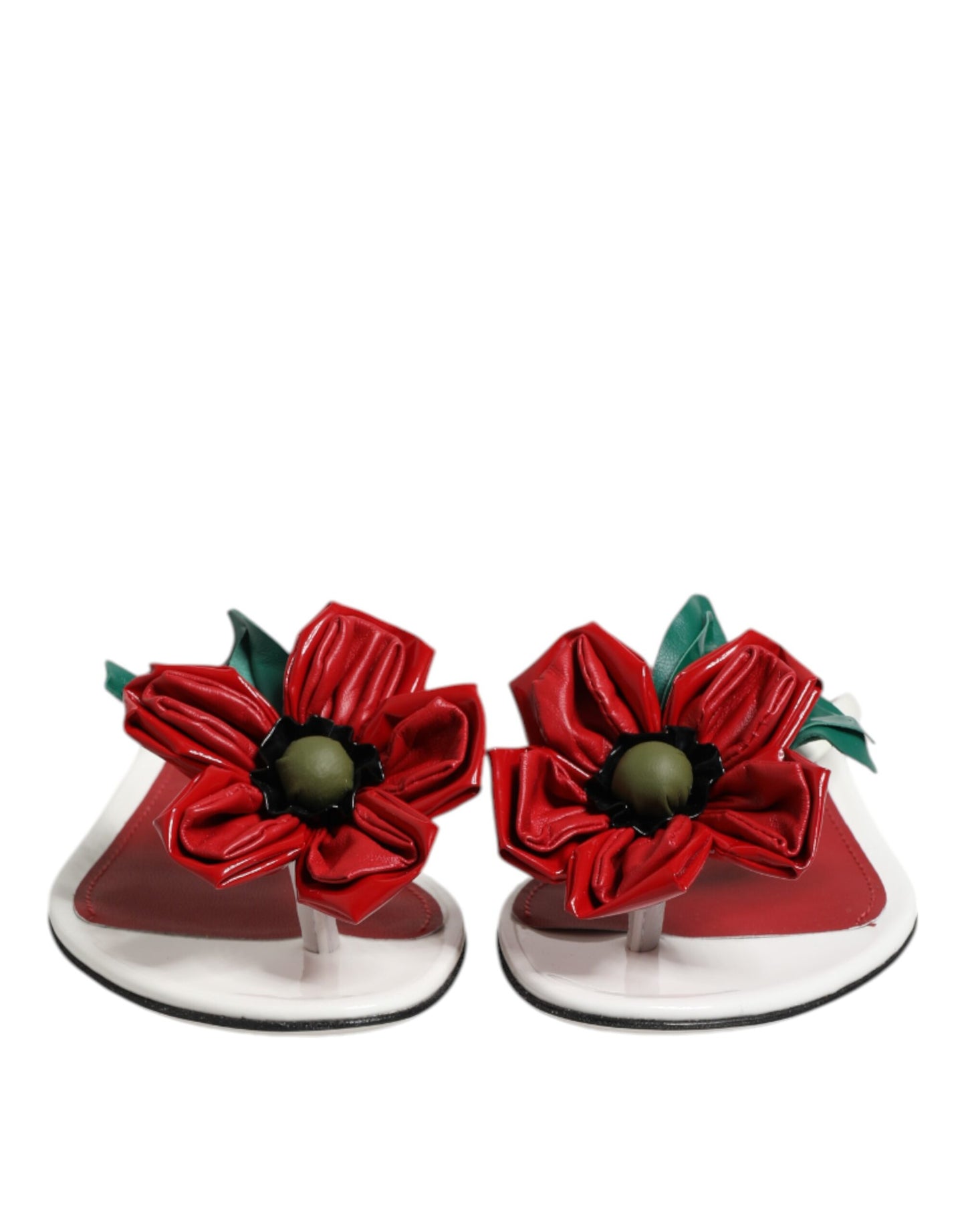 Dolce & Gabbana KEIRA Red White Flower Leather Sandals