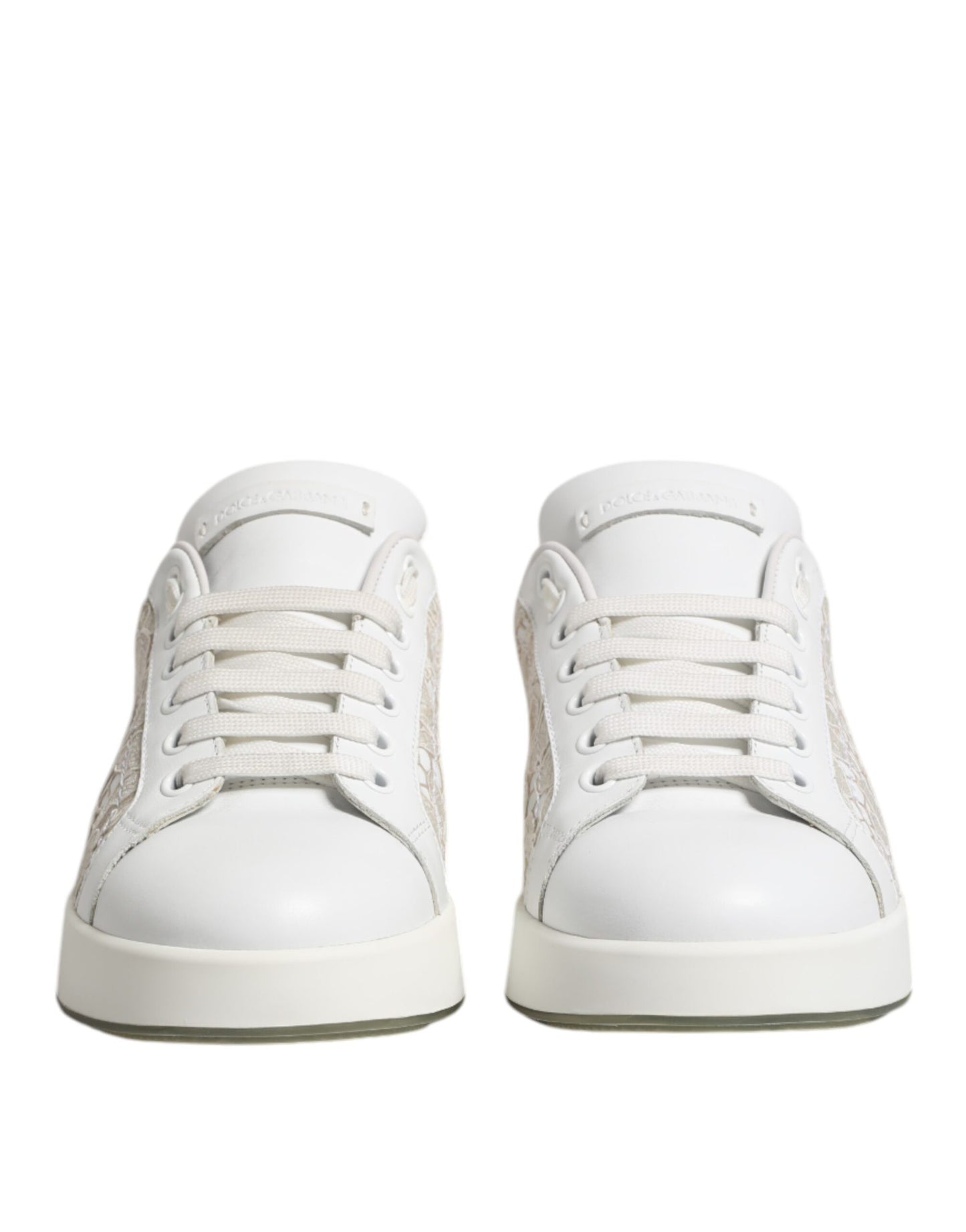 Dolce & Gabbana White Lace Leather Low Top Sneakers
