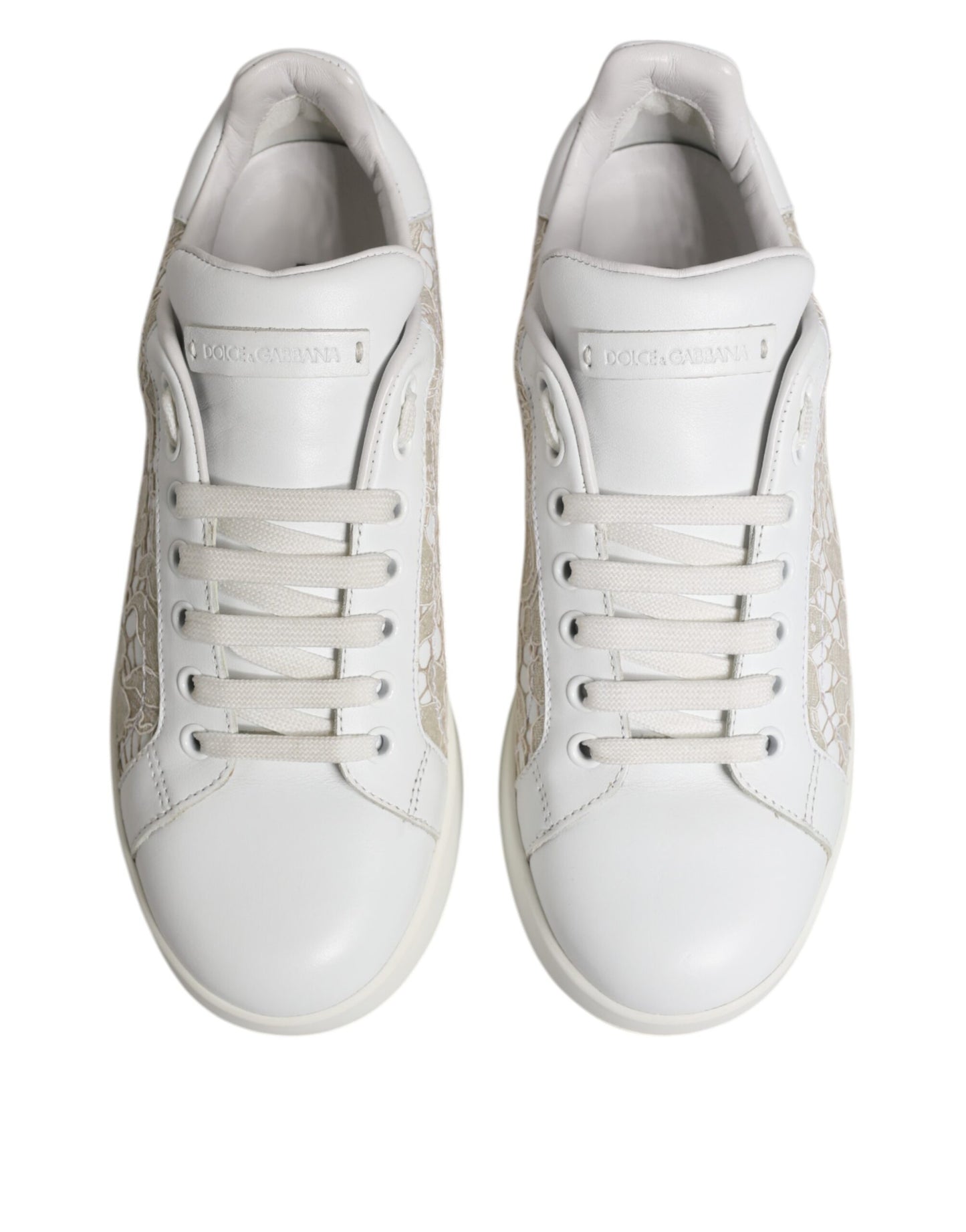 Dolce & Gabbana White Lace Leather Low Top Sneakers