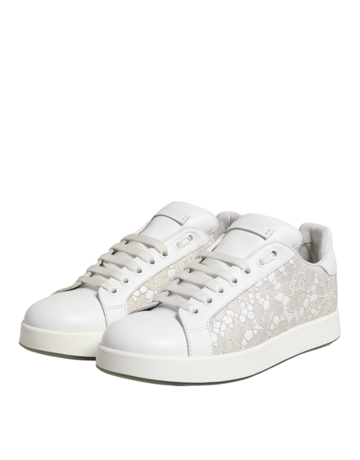 Dolce & Gabbana White Lace Leather Low Top Sneakers