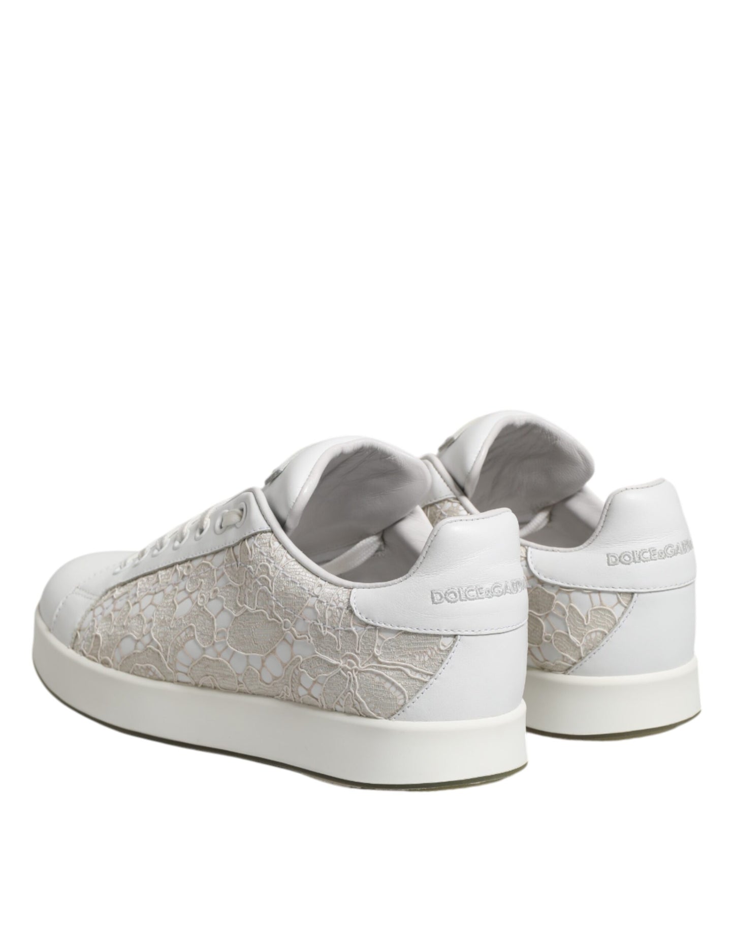 Dolce & Gabbana White Lace Leather Low Top Sneakers