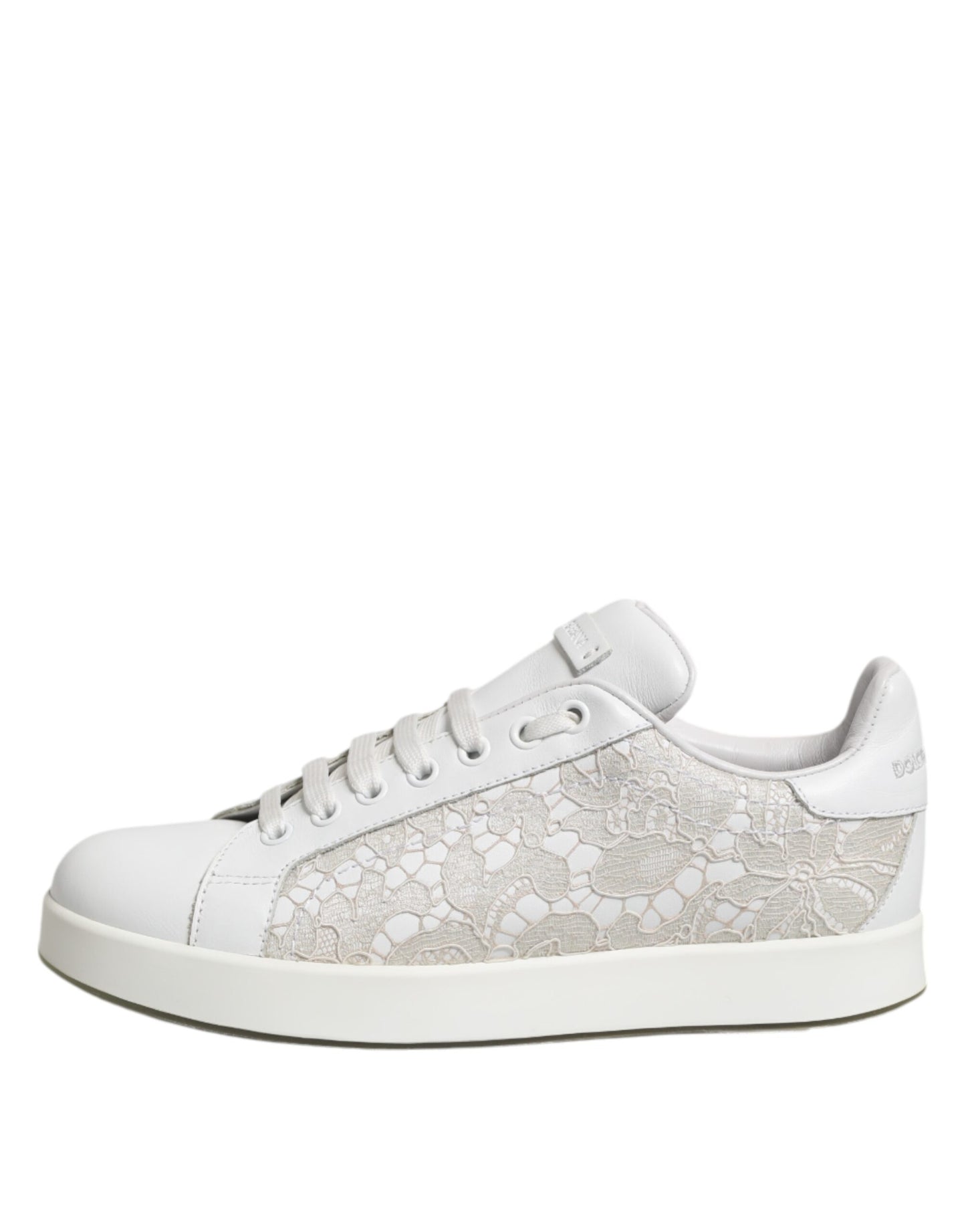 Dolce & Gabbana White Lace Leather Low Top Sneakers