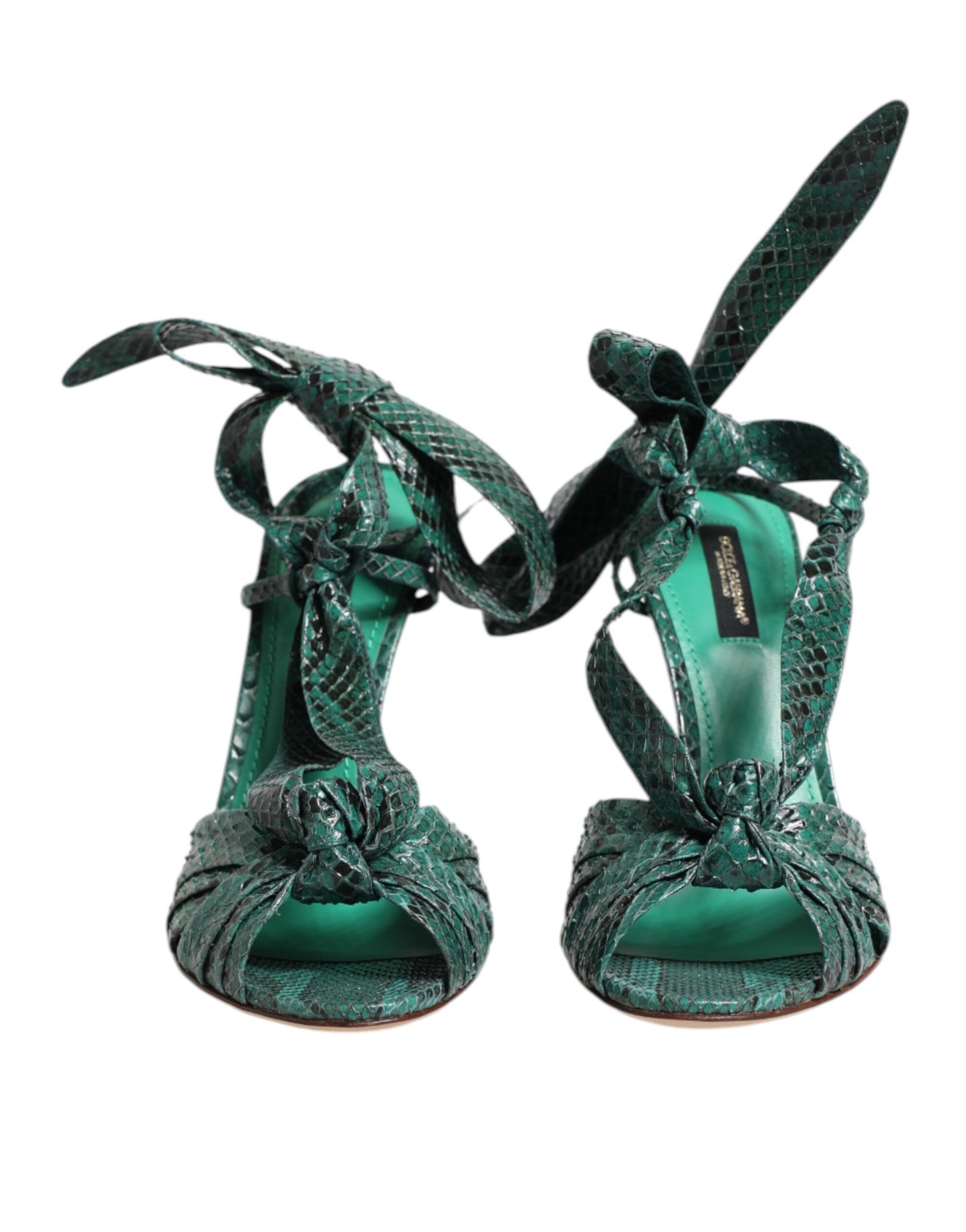 Dolce & Gabbana Green Python Leather Heels Sandals