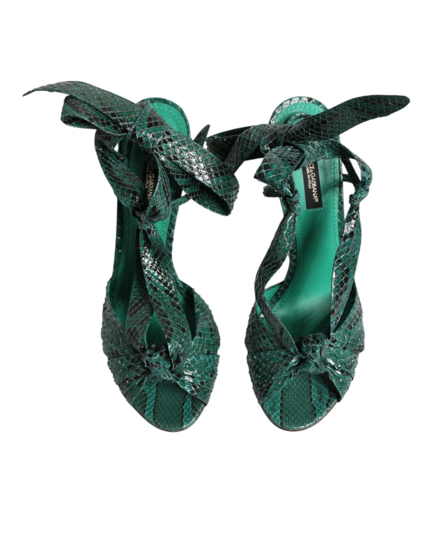 Dolce & Gabbana Green Python Leather Heels Sandals