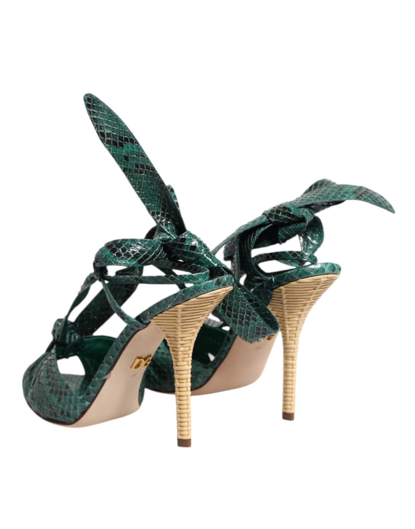 Dolce & Gabbana Green Python Leather Heels Sandals