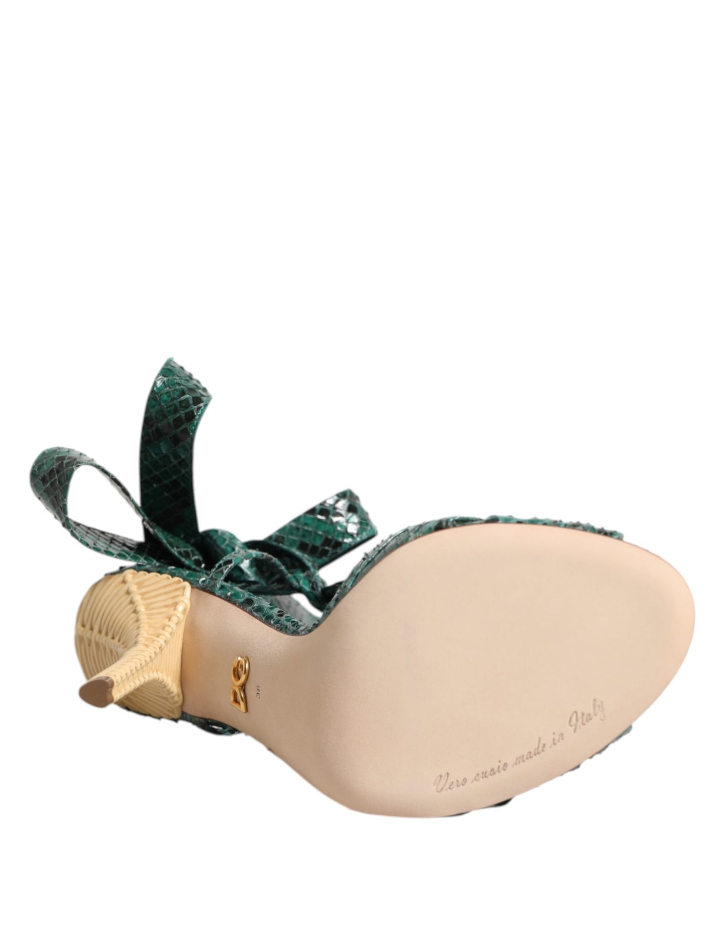 Dolce & Gabbana Green Python Leather Heels Sandals