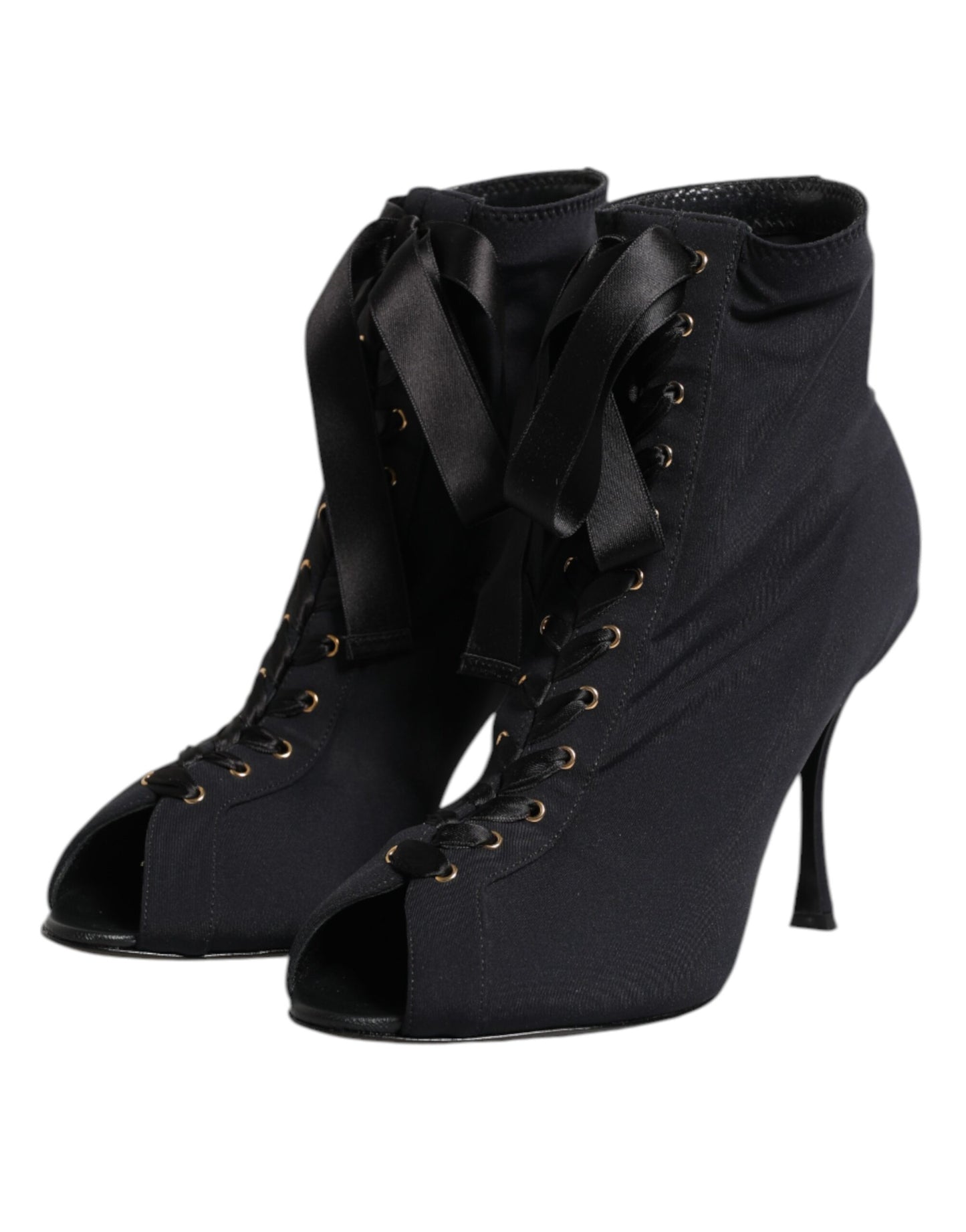 Dolce & Gabbana Black Stiletto Heels Lace Up Boots