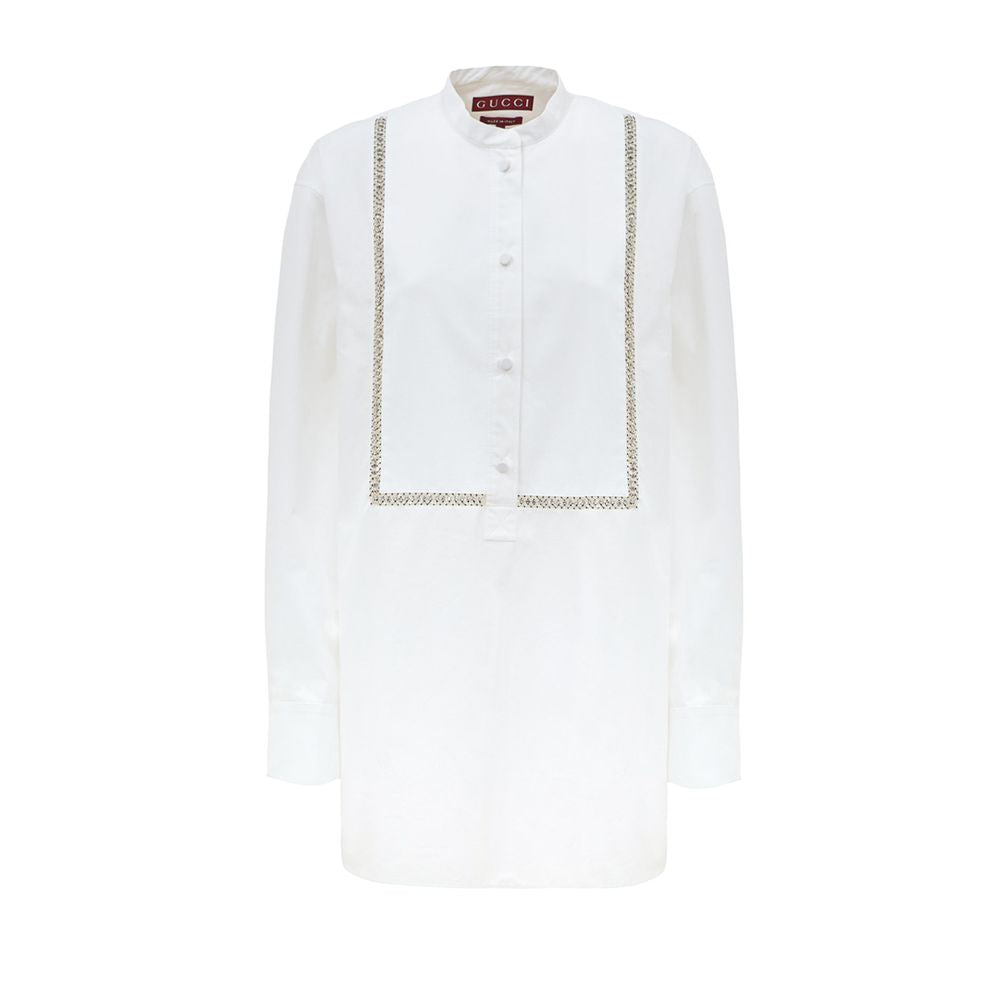 Gucci White Cotton Shirt with Crystal Details