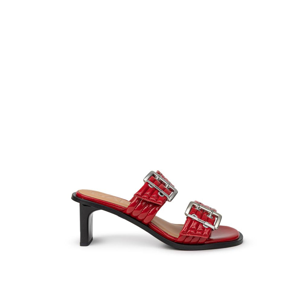 Ganni Red Leather Sandal with Perforated Studs