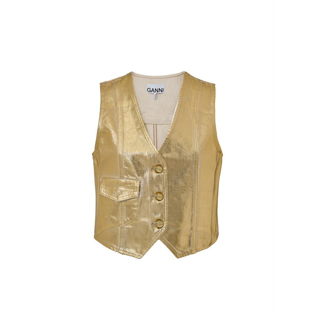Ganni Gold Cotton Sleeveless Jacket