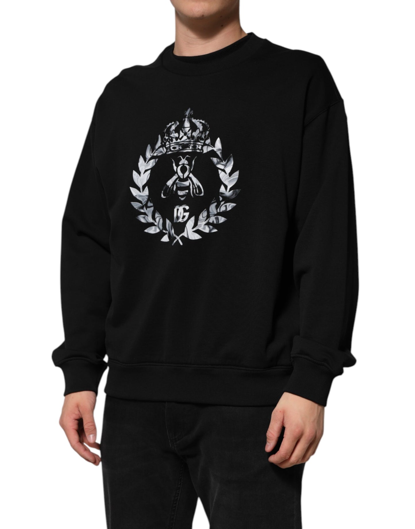 Dolce & Gabbana Black Cotton DG Logo Crew Sweatshirt