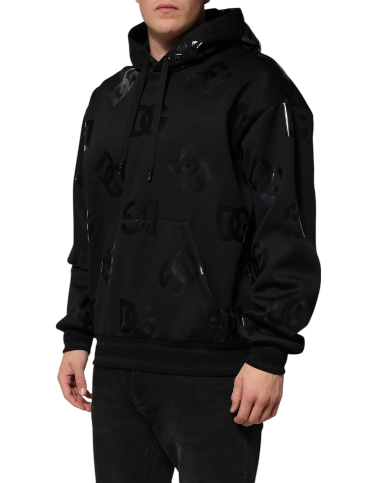 Dolce & Gabbana Black DG Logo Hoodie with Metallic Print