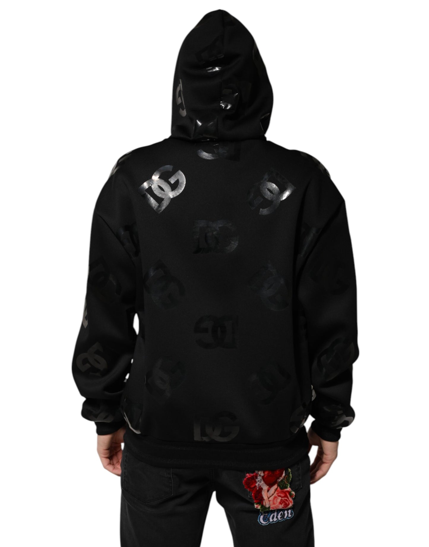 Dolce & Gabbana Black DG Logo Hoodie with Metallic Print