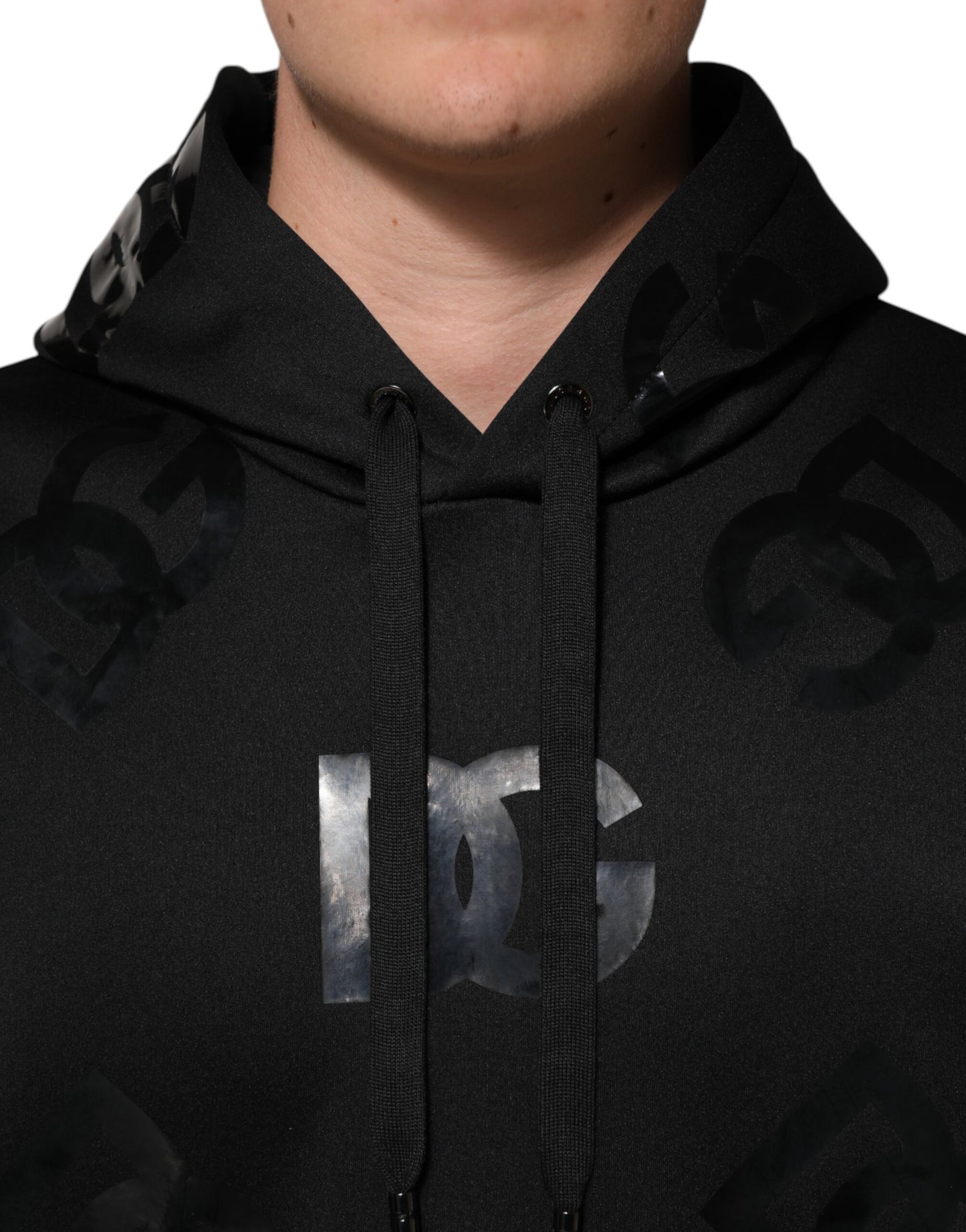 Dolce & Gabbana Black DG Logo Hoodie with Metallic Print